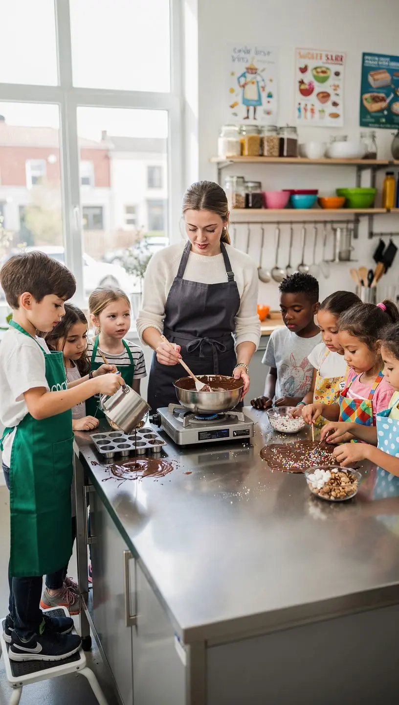 Ein Kind, das stolz seine selbstgemachte Pizza prГ¤sentiert.
