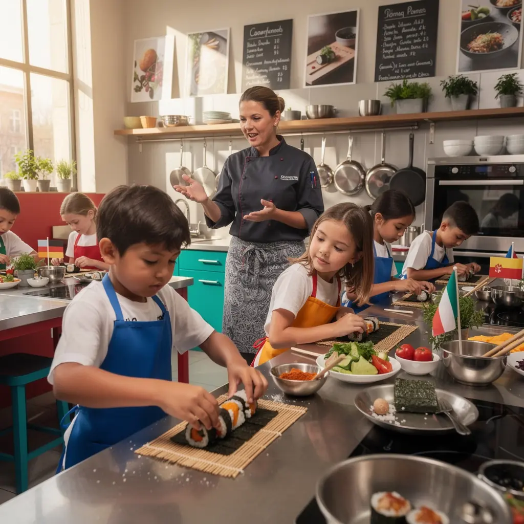 Bunte Obst- und GemГјseschalen auf einem KГјchentisch.