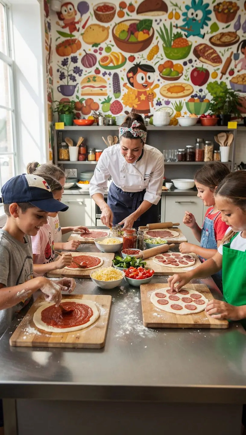Ein Erwachsener zeigt den Kindern, wie man sicher mit einem Messer Gemüse schneidet.