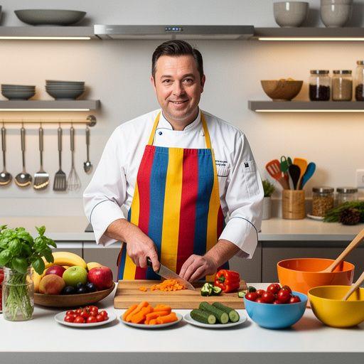 Ein Kind, das mit einer SchГјrze und einer KochmГјtze lГ¤chelt.