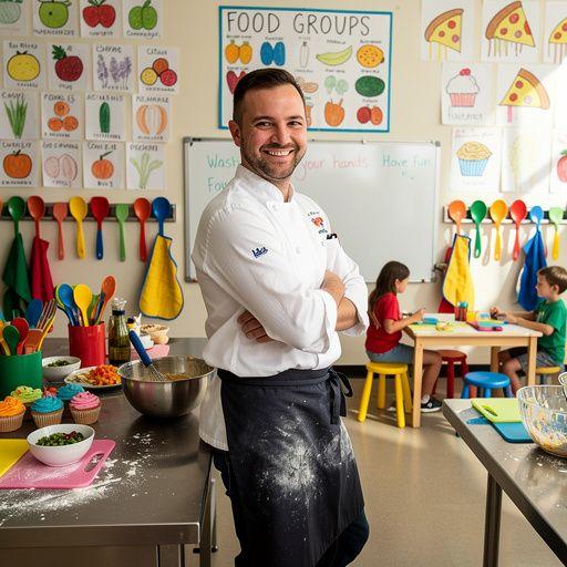 Eine Gruppe von Kindern, die beim Kochen lachen und SpaГџ haben.